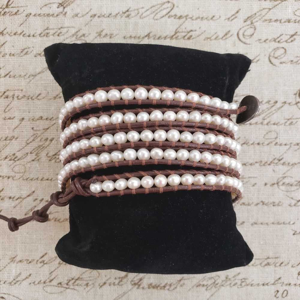 Chan Luu White Pearl Five Wrap Bracelet